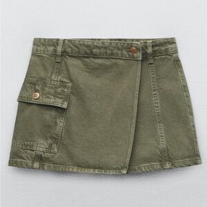 Zara denim cargo skort in khaki